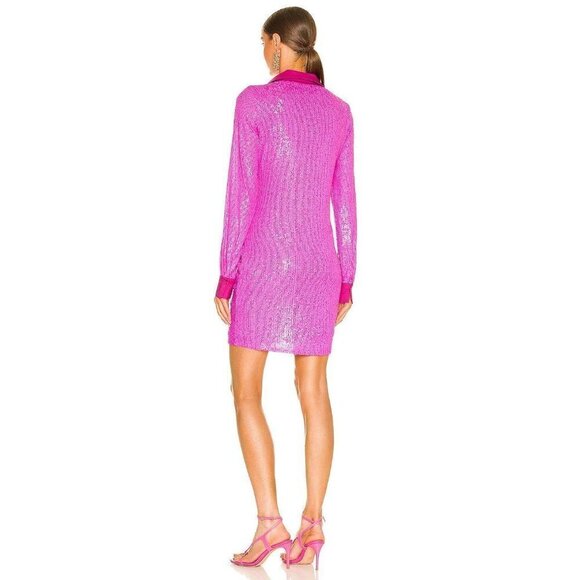 In The Mood For Love Lina Sequin Shirt Dress in Fuchsia Medium New ITMFL - Picture 2 of 15